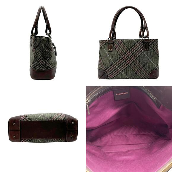 Burberry Handbags - Burberry handbag green wool leather brown